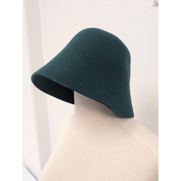 Anthropologie 100% Wool Forest Green Mod Felt Bucket Hat O/S Winter Chic - Picture 4 of 6